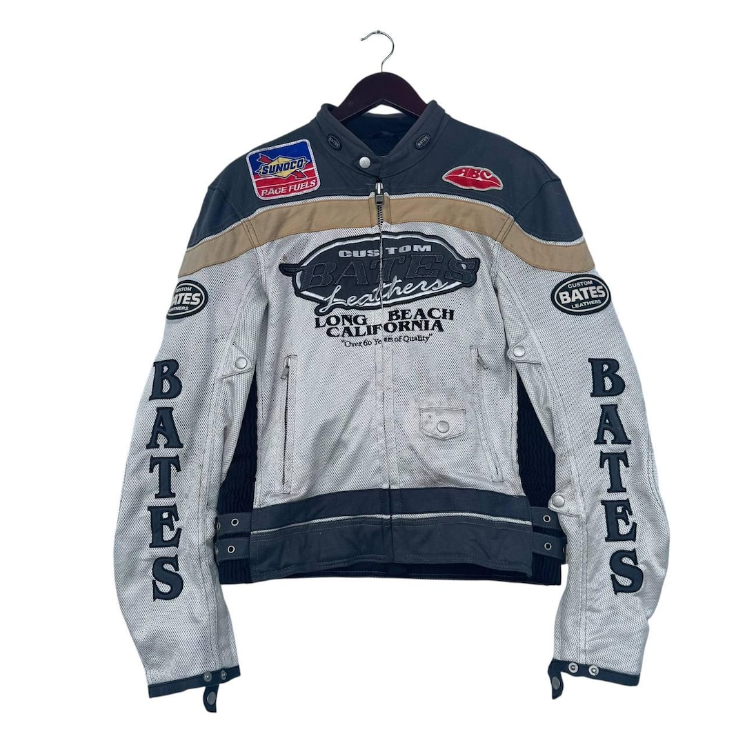 CUSTOM BATES Leathers ライダースジャケット 脊椎肘パット Vintage Bates Custom Leathers Motorcycle Jacket Men Racing Patches