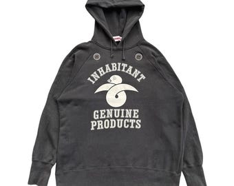 Vintage Inhabitant Hoodie Men's Medium Gray Pullover Sweatshirt Japanese Streetwear Genuine Products Logo Hooded Sweatshirt