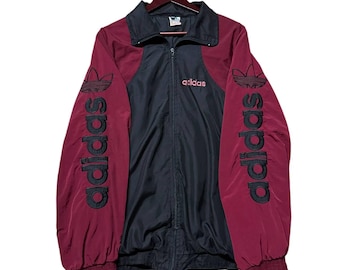 Burgundy Retro Adidas Coat Vintage Adidas Maroon And Black