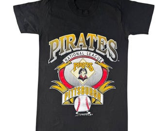 Vintage 1991 Pittsburgh Pirates T Shirt National League Baseball Tee Stedman Made USA Retro Sports Fan Gift Black Cotton Blend Small