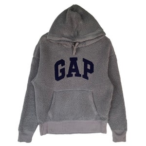 Vintage GAP Fleece Sherpa Hoodie Gray Color Pullover Big Logo Spellout 90s Vintage Clothing Aesthetic Streetwear