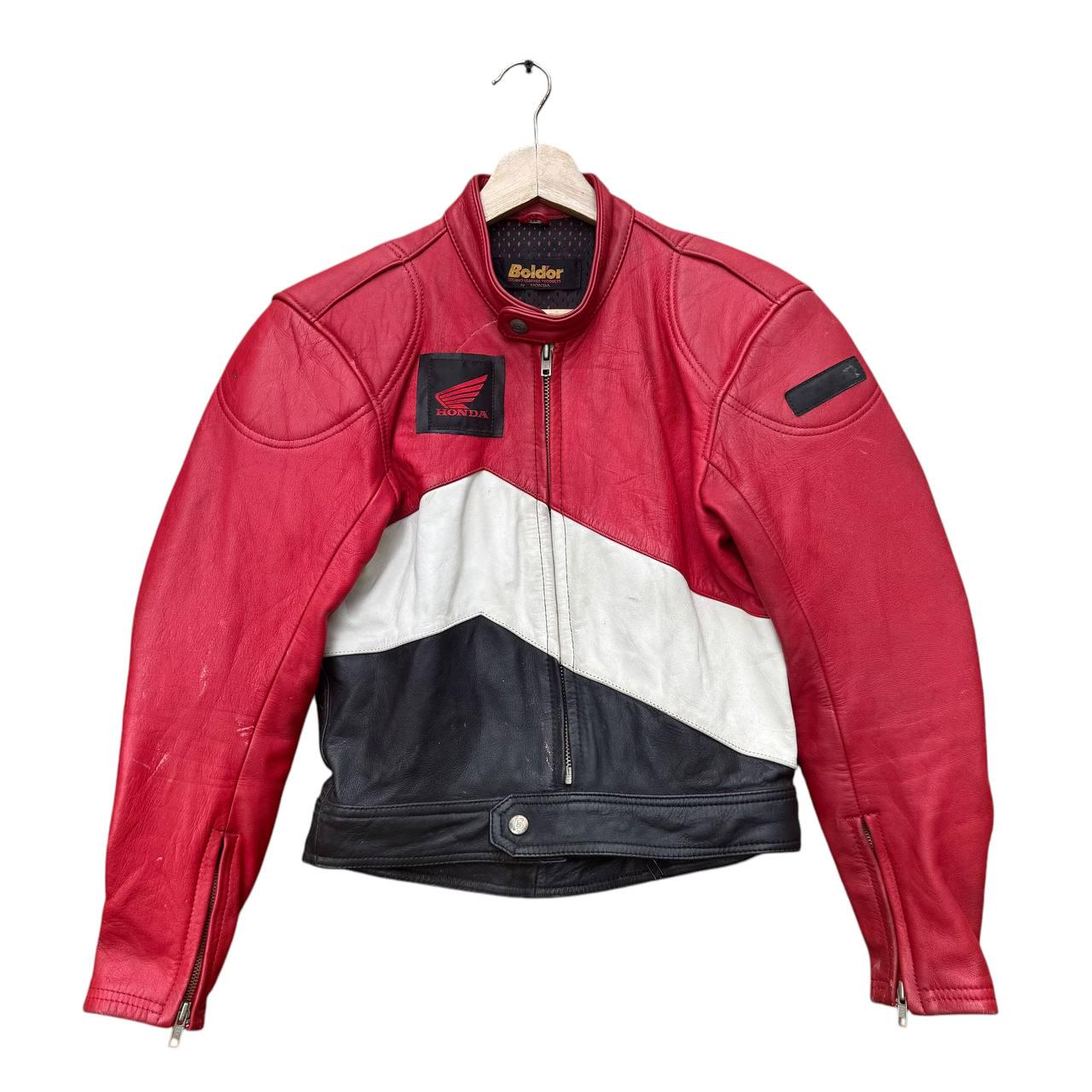 Vintage 80s Honda Racing Leather Jacket Red White Black Bold'or