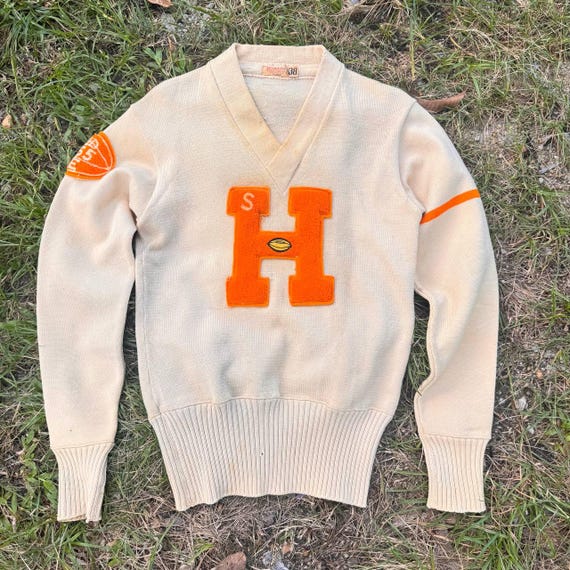 Vintage 30s 40s Wilson Varsity Letterman Sweater Beige Orange H 