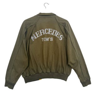 Vintage Mercedes GP Formula 1 Racing Lightweight Bomber Jacket Tom&#39;s Team F1 Collectible Olive Green Yellow Lined Motorsport