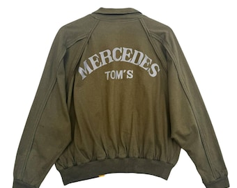 Giubbotto bomber leggero vintage Mercedes GP Formula 1 Racing Tom's Team F1 da collezione, verde oliva, foderato in giallo, Motorsport