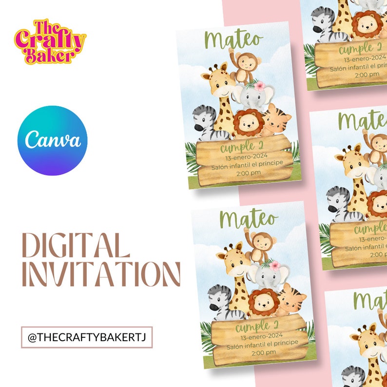 Safari Animals Digital Invitation Template, Edit in Canva. Etsy