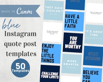 50 Instagram Templates, Blue Quote Templates, Editable Canva Templates to Boost Engagement, Aesthetic Blogger Instagram Quote Templates