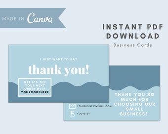 Printable Blue Business Card Canva Templates for Small Businesses | Editable Canva Templates | Simple, Modern, Minimalist | Instant Download