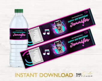 Musical Inspired Water Bottle, Musical Party Water Bottle, Dance Party Water Bottle, Teen Birthday Water Bottle, Editable Water Bottle