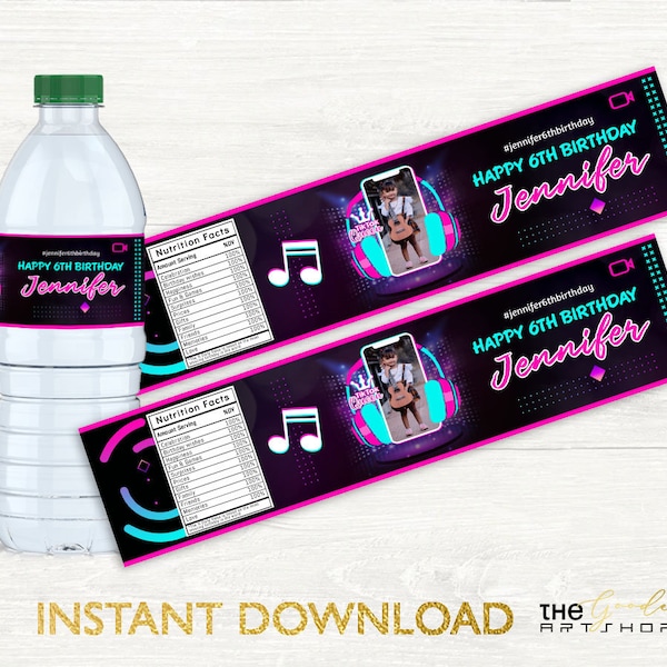 Musical Inspired Water Bottle, Musical Party Water Bottle, Dance Party Water Bottle, Teen Birthday Water Bottle, Editable Water Bottle