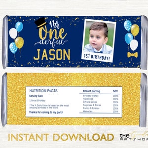 Mr Onederful Hershey Bar Label, ONEderful Chocolate Bar Wrapper, Candy Bar Wrapper, Chocolate Wrapper Rainbow 1st Birthday