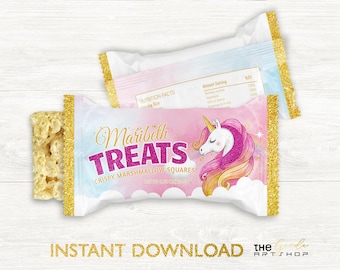 Unicorn Rice Krispies Treats, Rainbow Rice Krispies Treats, Magical Rice Krispies Treats, Unicorn Rice Krispies Treats Wrappers and Labels