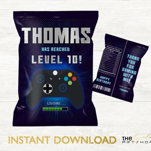 Video Game Chip Bag, Video Game Party chips, Gamer Party Chip Bag Wrappers, Gamer Chip Bag, Gamer Party Chip Bag, Editable Template