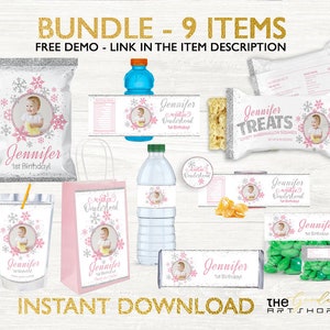Winter Wonderland Birthday Bundle, Snowflakes Party Bundle, Winter Onederland Bundle, Winter Onederland pink silver Bundle