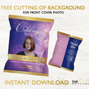 Funeral Chip Bag, Obituary Chip Bag, Purple Funeral Chip Bag in loving memory, Chip Bag Funeral instant download, F3