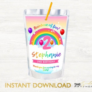 Regenbogen Caprisun, Regenbogen Saft Beutel, Regenbogen Saft Leckereien, Regenbogen Saft Getränke Label, Regenbogen Geburtstag Thema, Regenbogen Party Leckereien