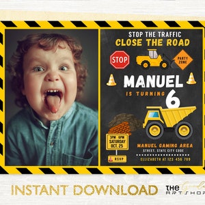 Construction Invitation, Construction Party Invitation, Yellow Dump Truck Invite, Under Construction Invite, Excavator Bulldozer Invite