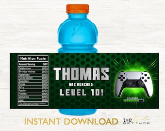 Video Game Gatorade Labels, Video Game Party Label, Sports Bottles Wrapper Labels, Video Game Party, Gamer Party Drink, Editable, B11