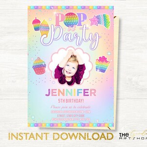 Pop it Invitation, Pop it toy game Invitation, Pop it Invite, rainbow Invitation, Pop it Party, Pop it Birthday Theme for Girls