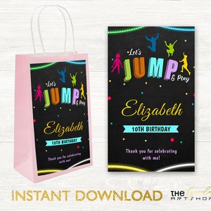 Jump Gift Bag, Jump Party Treat and Favor Bag, Trampoline Gift Bag, Trampoline Birthday Gift Bags and Favor, Jump Themed Party Favor Bags