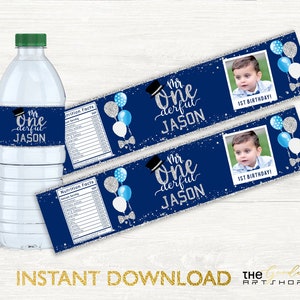 Mr Onederful Water Bottle Labels, ONEderful Water Bottle Labels, 1st Birthday Water Bottle Labels, Silver Onederful Party Decorations