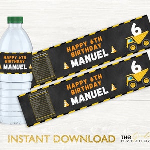 Construction Water Bottle Labels, Dump Truck Water Bottle Label, Construction Party Decorations, Construction Birthday Water Bottle Wrappers