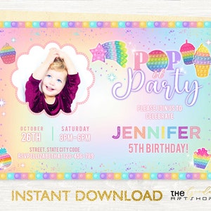 Pop it Invitation, Pop it toy game Invitation, Pop it Invite, rainbow Invitation, Pop it Party theme, Pop it Birthday Theme for Girls