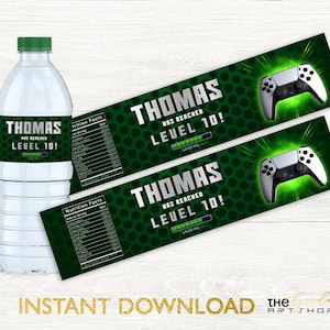 Étiquettes pour bouteilles d&#39;eau de jeux vidéo, Étiquettes pour bouteilles d&#39;eau pour gamer, Emballage pour bouteille d&#39;eau pour boisson de fête pour gamer, Étiquette imprimable pour bouteille de jeu vidéo, B11