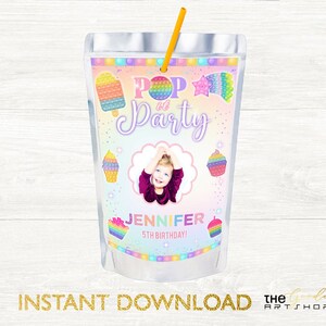 Pop it Caprisun, Pop it Juice Pouch, Rainbow Juice Pouch, Pop it Juice drinks label, Pop it Birthday Theme, Pop it Party for Girls