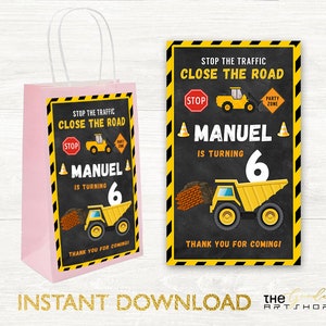 Construction Gift Bag, Construction Party Favor Bag, Construction Birthday Party Favor, Dump Truck Party Bags, Excavator Bulldozer Gift Bag