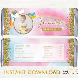 Unicorn Hershey Bar Label, Unicorn Chocolate Bar Wrap, Candy Bar Wrapper, Chocolate Wrapper Rainbow Unicorn, Magical Unicorn Party Favor, B3