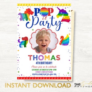 Pop it Invitation, Pop it toy game Invitation, Pop it Invite, rainbow Invitation, Pop it Party, Pop it Birthday Theme for Boys