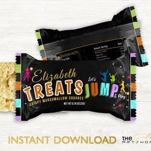 Jump Rice Krispies Treats, Trampoline Rice Krispies Treats, Bounce Rice Krispies Treats, Jump Theme Rice Krispies Treats Wrappers and Labels
