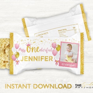 Miss Onederful Rice Krispies Treats, ONEderful Rice Krispies Treats, 1st Birthday Rice Krispies Treats, Onederful Rice Treats Wrappers