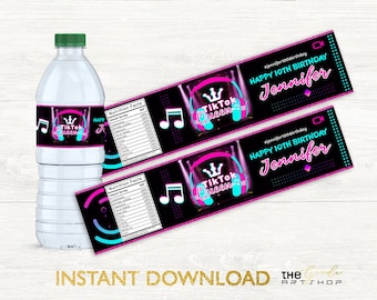 Musical Inspired Water Bottle, Musical Party Water Bottle, Dance Party Water Bottle, Teen Birthday Water Bottle, Editable Water Bottle, B12