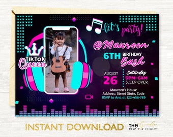 Music Inspired Birthday Invitation, Music Party Invitation, Dance Party Invitation, Teen Birthday Invite, Editable Birthday Invite