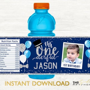 Mr Onederful Gatorade Label, ONEderful Gatorade Label, 1st Birthday Gatorade Label, Gatorade Bottle Labels, Sport Bottle Label, Mr Silver
