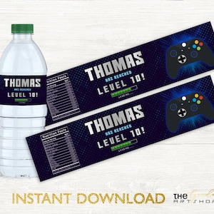 Étiquettes de bouteille d&#39;eau de jeu vidéo, étiquettes de bouteille d&#39;eau de joueur, emballage de bouteille d&#39;eau de boisson de partie de joueur, étiquette imprimable de bouteille de jeu vidéo