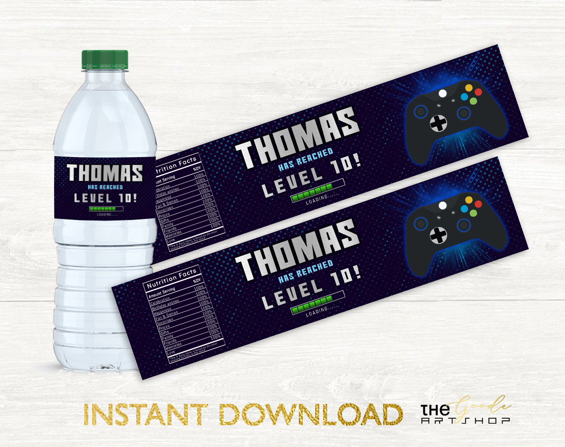 Video Game Water Bottle Labels, Gamer Water Bottle Labels, Gamer Party Drink Water Bottle Wrapper, Printable Video Game Bottle Label
