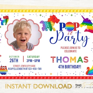 Pop it Invitation, Pop it toy game Invitation, Pop it Invite, rainbow Invitation, Pop it Party theme, Pop it Birthday Theme for Boys