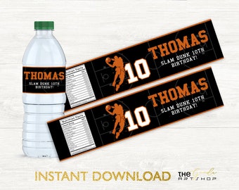 Basketball Water Bottle, Basketball Water Bottle Label, Basketball All star Water Bottle, Basketball birthday treats, Slam-dunk party