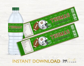 Football Water Bottle, Football Water Bottle Label, Soccer Water Bottle, Football birthday treats, Football party, Football Birthday Themed