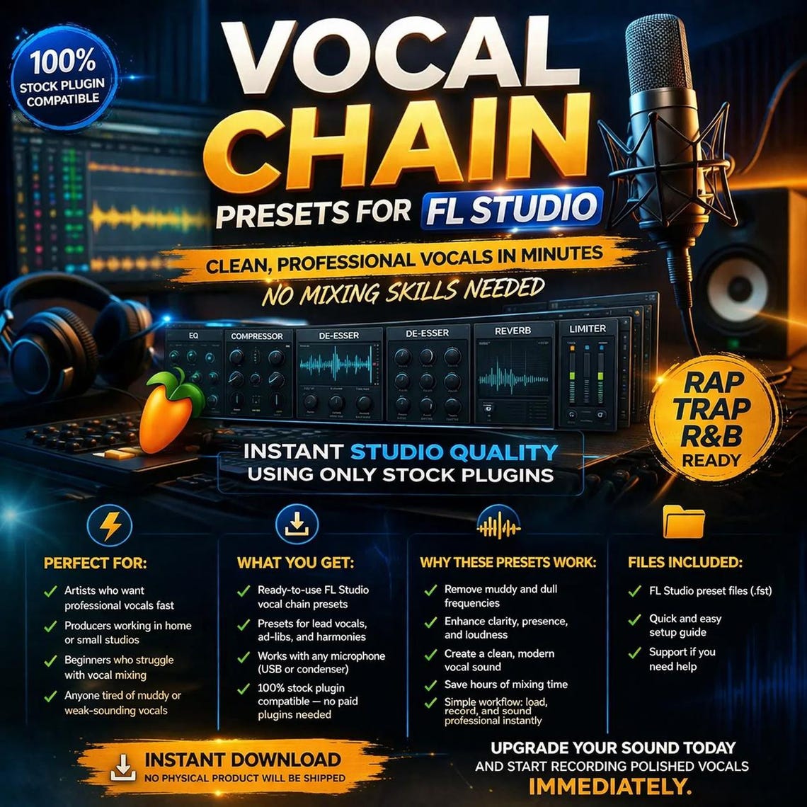 FL Studio Pro Vocal Chains | Hip Hop, Trap, R&B Stock Plugins (instant ...
