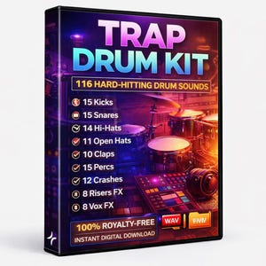 Kit de batería de trap: 116 sonidos WAV, hip hop y R&B (descarga instantánea)