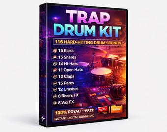 Trap-trumset – 116 WAV-ljud, hiphop och R&B (direktnedladdning)