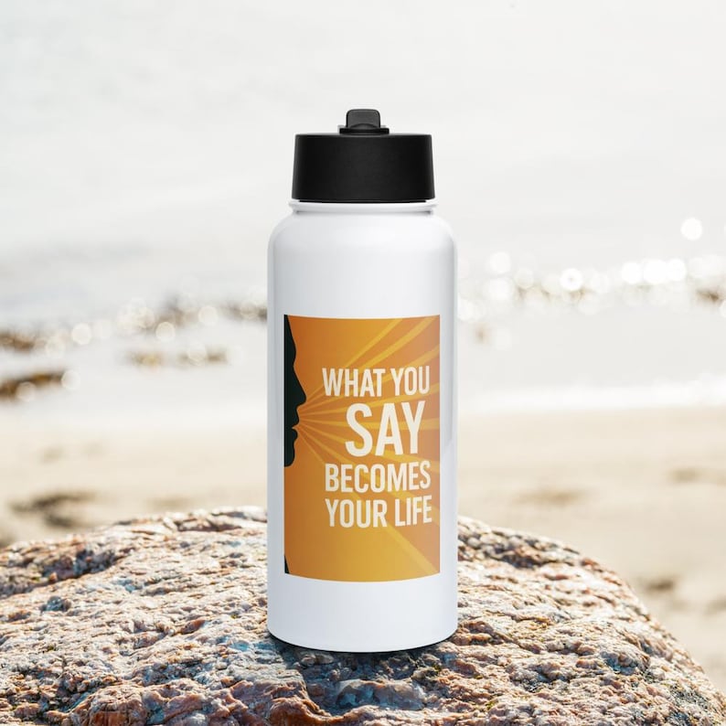 Stainless Steel Water Bottle with empowering message by Merci for hydration and focus