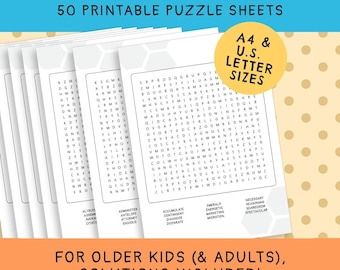 Assorted Word Searches, Volume 2 (50 Printable Sheets) | Instant Digital Download | Activity Bundle for Adults and Kids