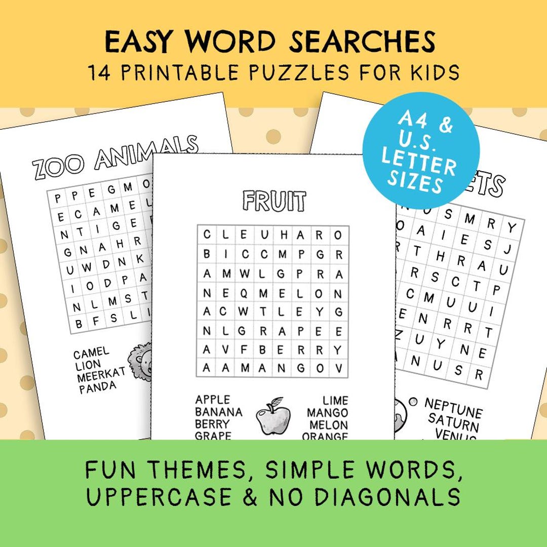 Easy Word Search Sheets for Kids (14 Printable Puzzles) | Instant