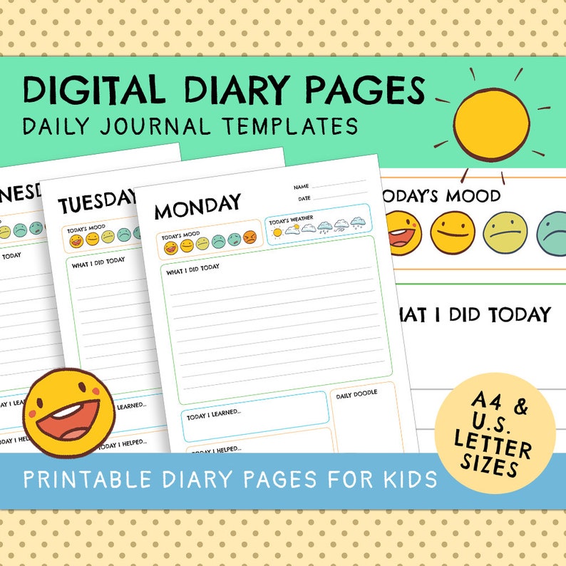 Digital Daily Journal Pages Printable Diary Template For Kids Instant digital-daily-journal-pages-printable-diary-template-for-kids-instant