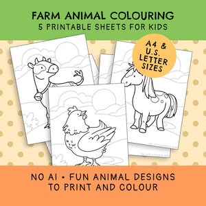 Bauernhof Tiere Malvorlagen Für Kinder | 5 druckbare Seiten | Sofortiger digitaler Download | Kinderaktivitätspaket
